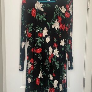 Old Navy Luxe Black Dress with Red and White Floral Design
